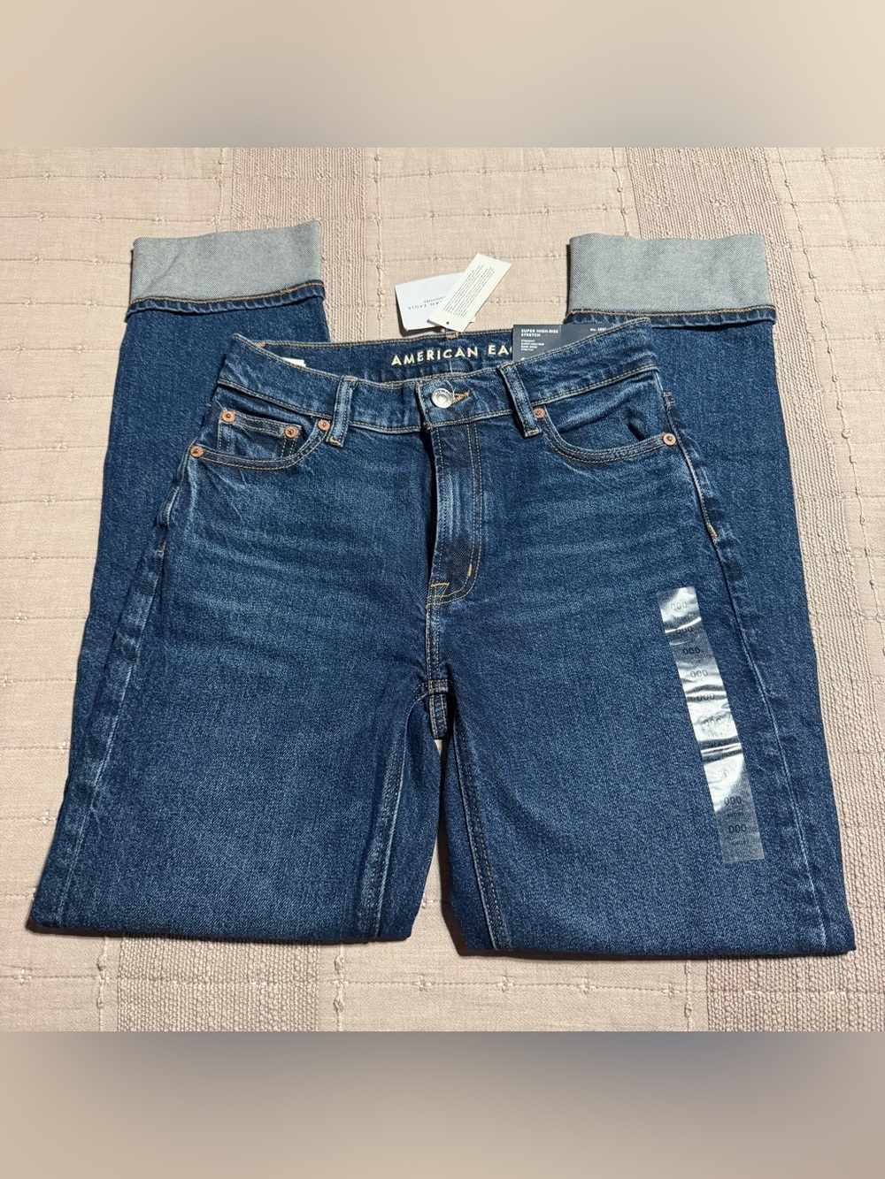 New American Eagle Outfitters Women Dark Wash High Rise Straight Jeans Size 000